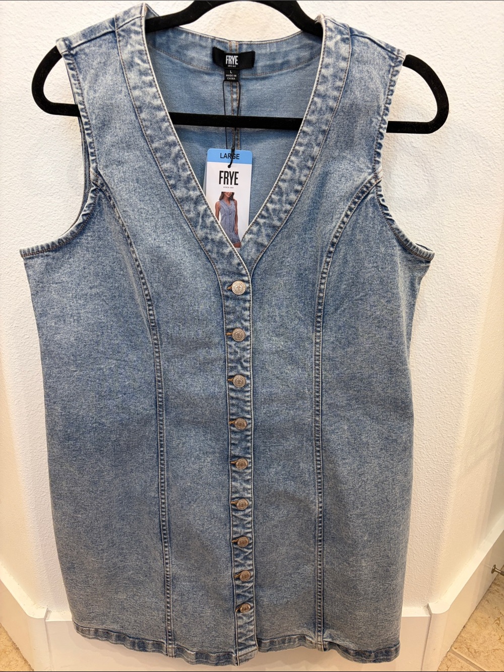 FRYE Light Blue Denim Button-Front Vest Dress